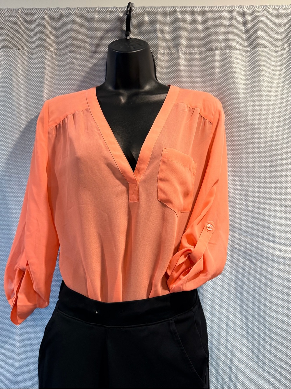 Maurices Coral V-Neck Roll-Tab Blouse